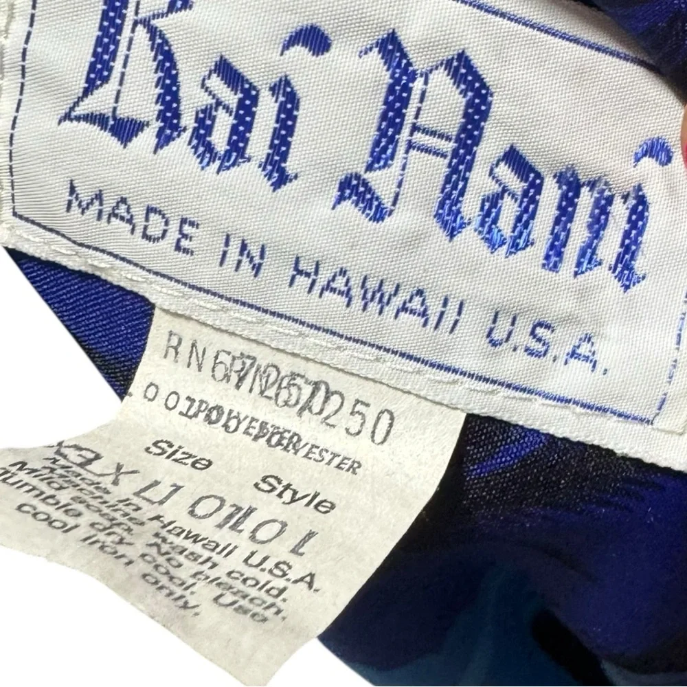 VTG Kai Nani Hawaiian Button Up Shirt Blue Palm Trees Sailboat Sunset Aloha 3XL‎